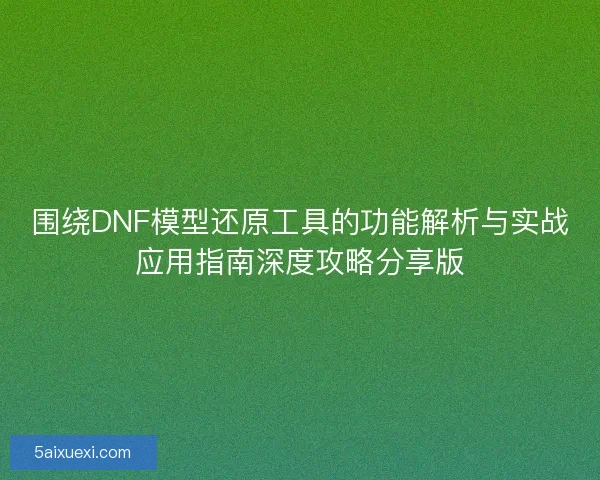围绕DNF模型还原工具的功能解析与实战应用指南深度攻略分享版